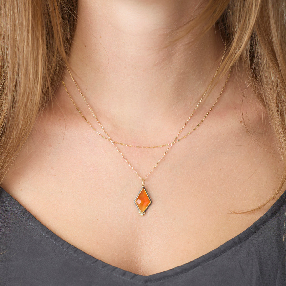 Carnelian Necklace with Diamond Trio