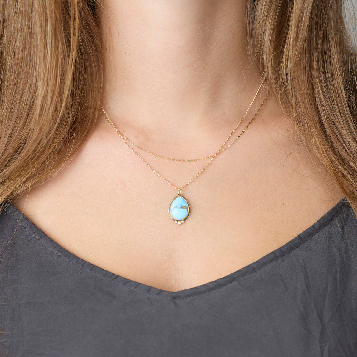 Turquoise Necklace with Diamond Trio