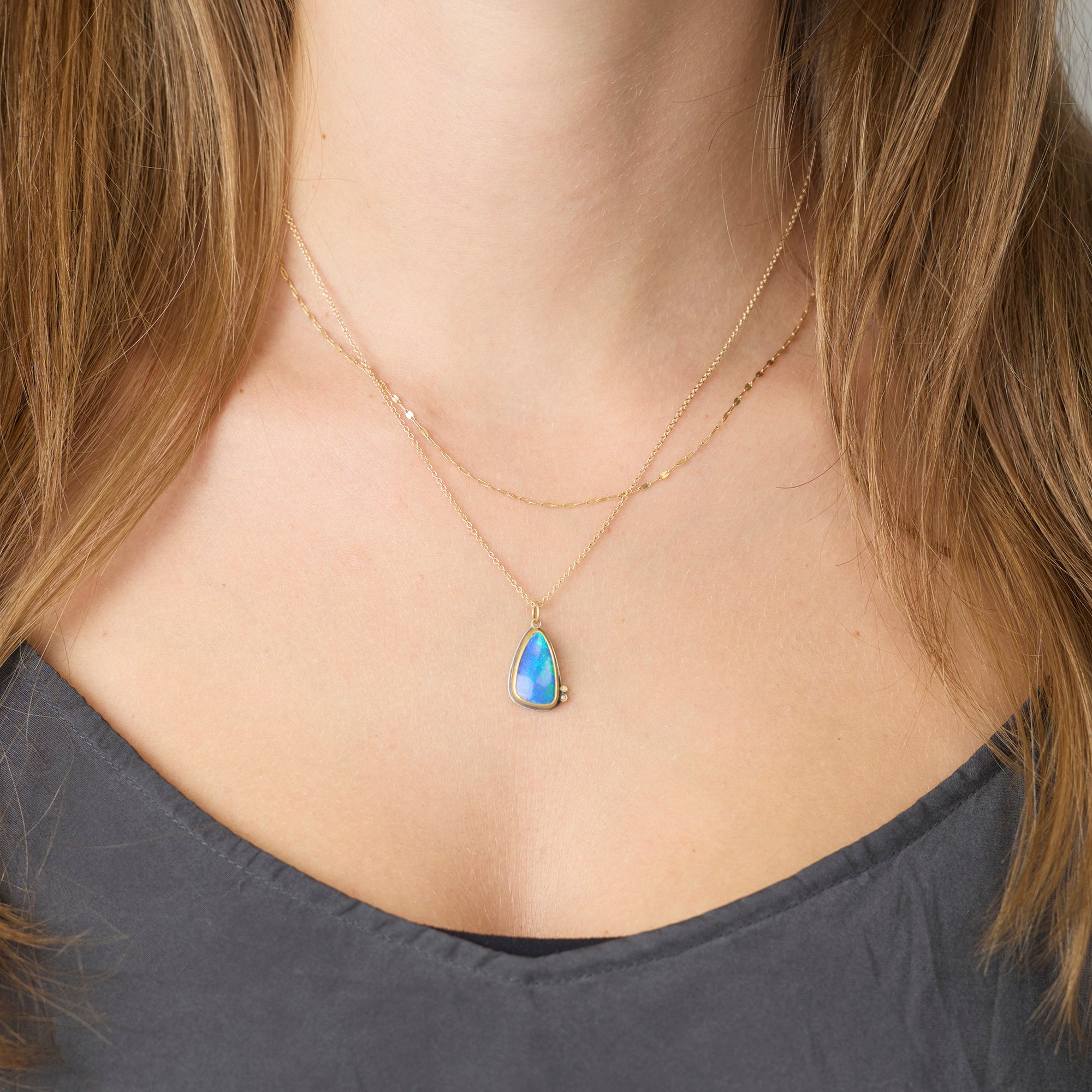 Australian Opal Necklace with Diamonds - Ananda Khalsa