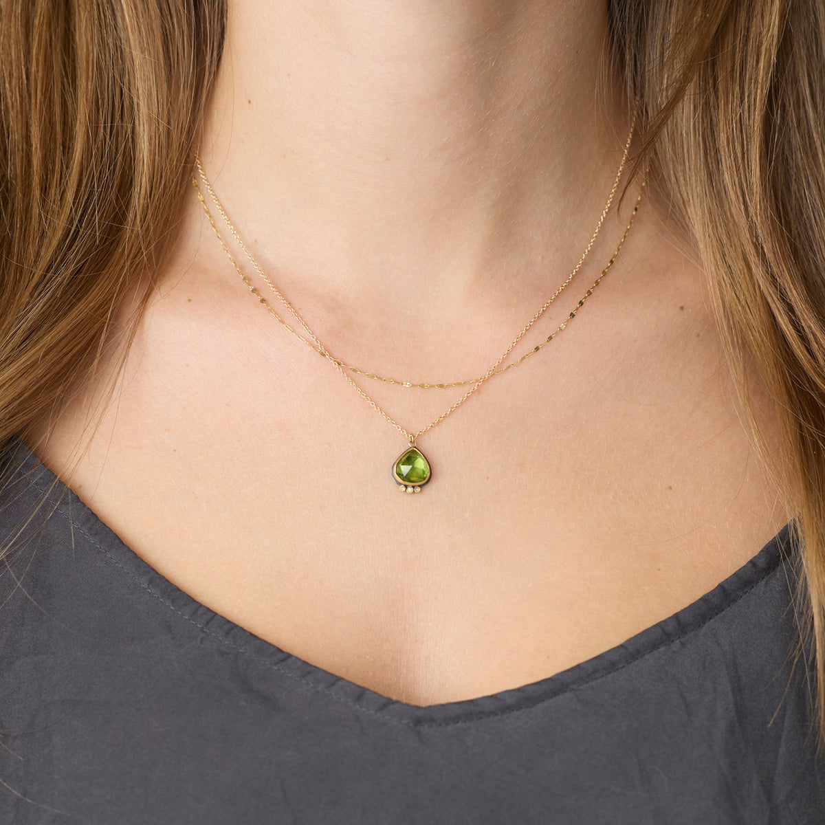 Green Tourmaline Necklace with Diamonds