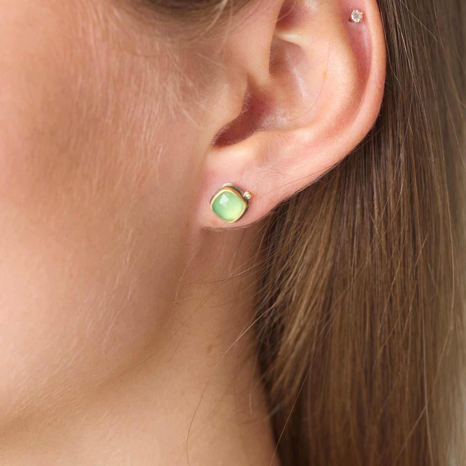Square Chrysoprase Stud Earrings