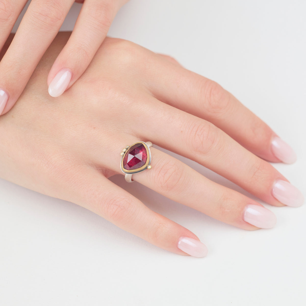 Raspberry Tourmaline Ring with Diamonds