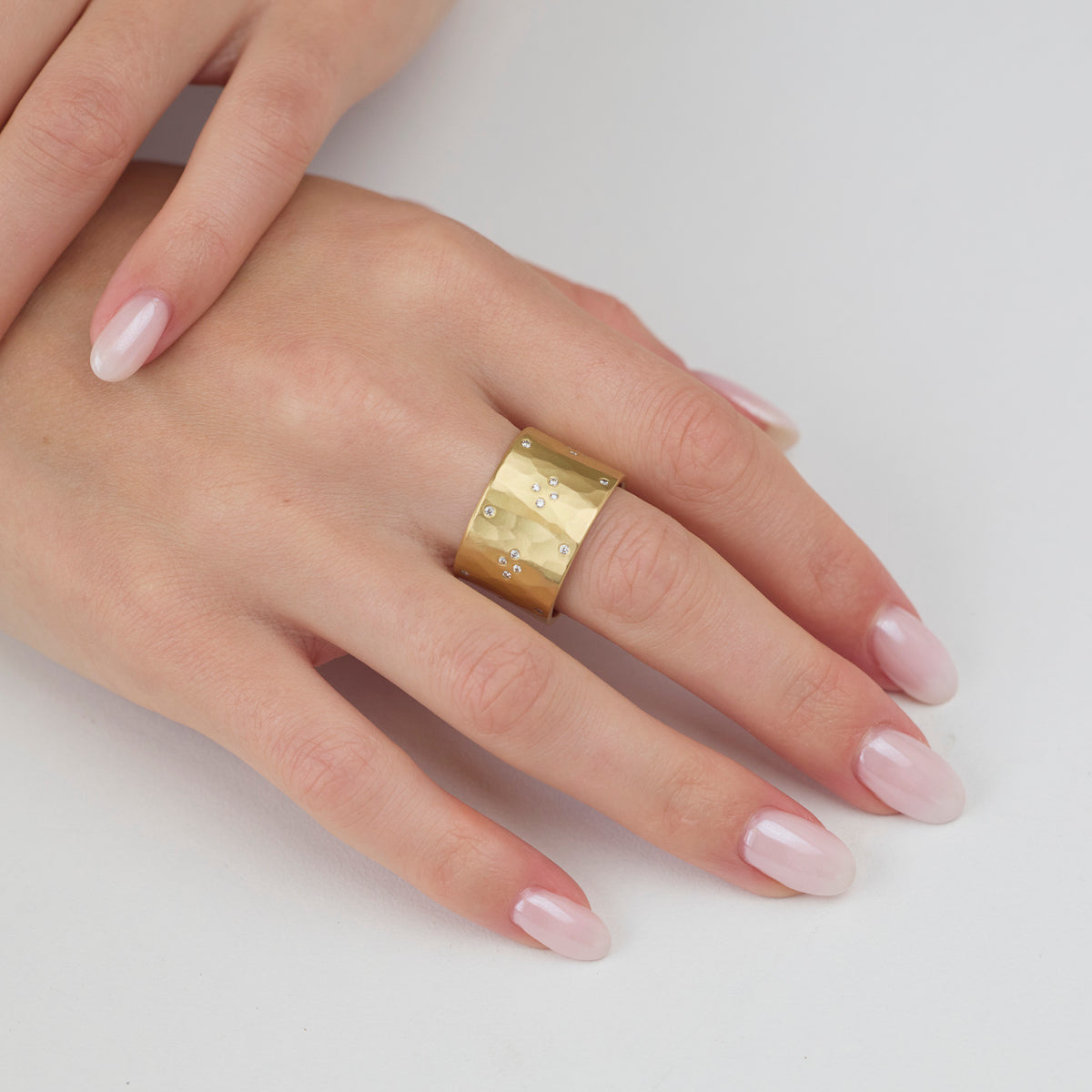 Wide Hammered Cluster Band with Diamonds