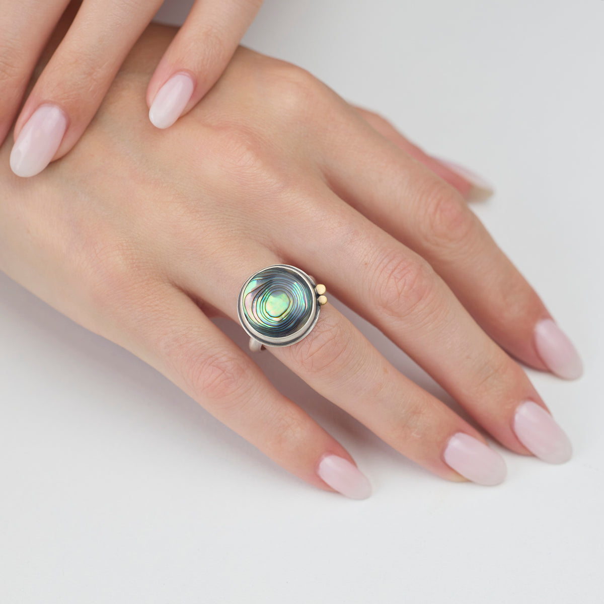 Mother of Pearl Ring with Gold Dots