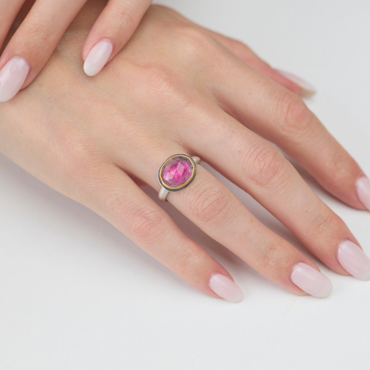 Rose Cut Pink Tourmaline Ring