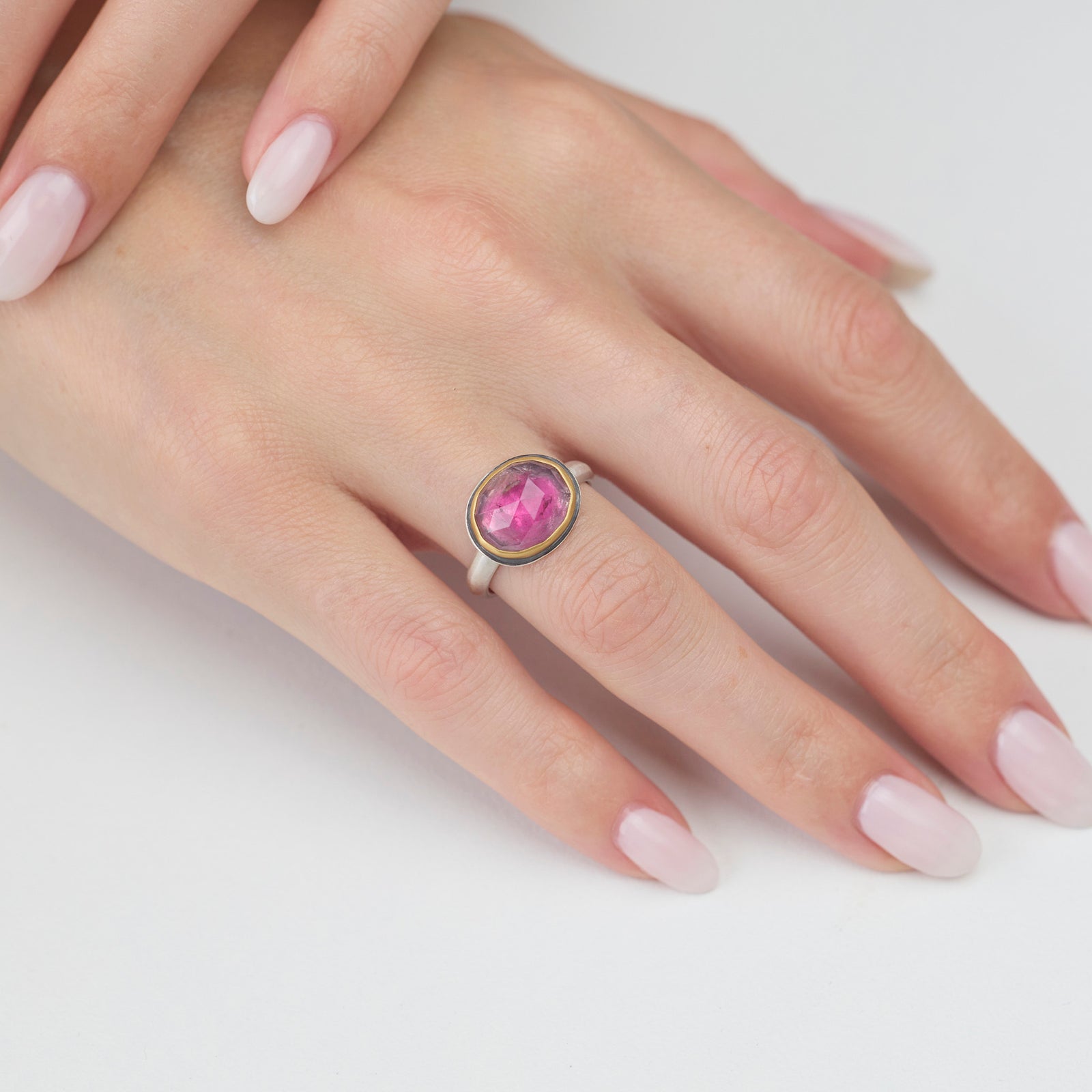 Rose Cut Pink Tourmaline Ring