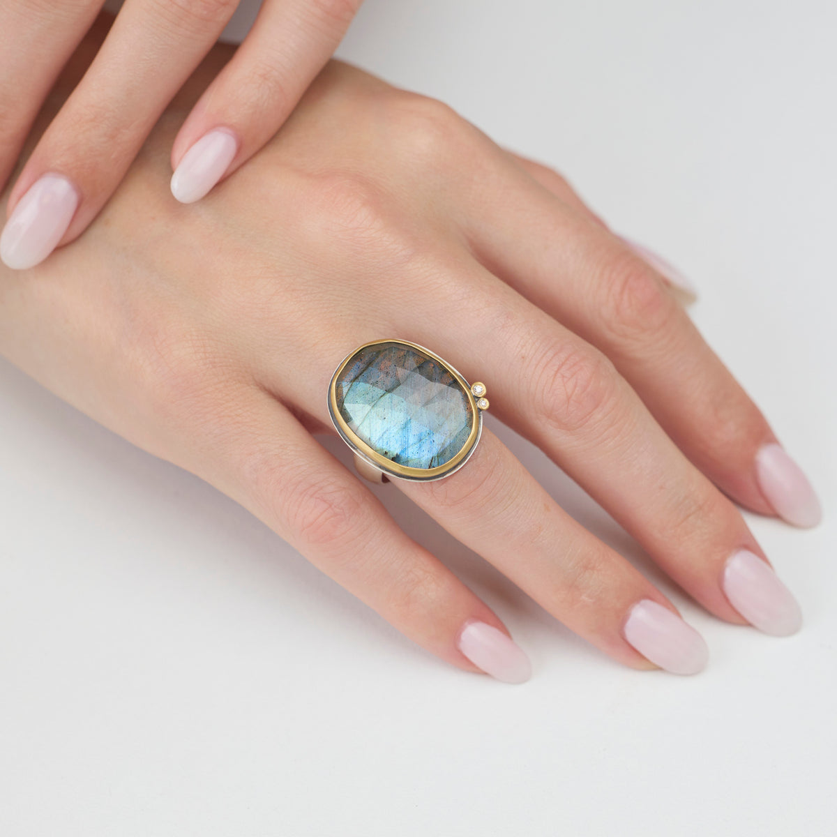 Labradorite Ring with Diamonds
