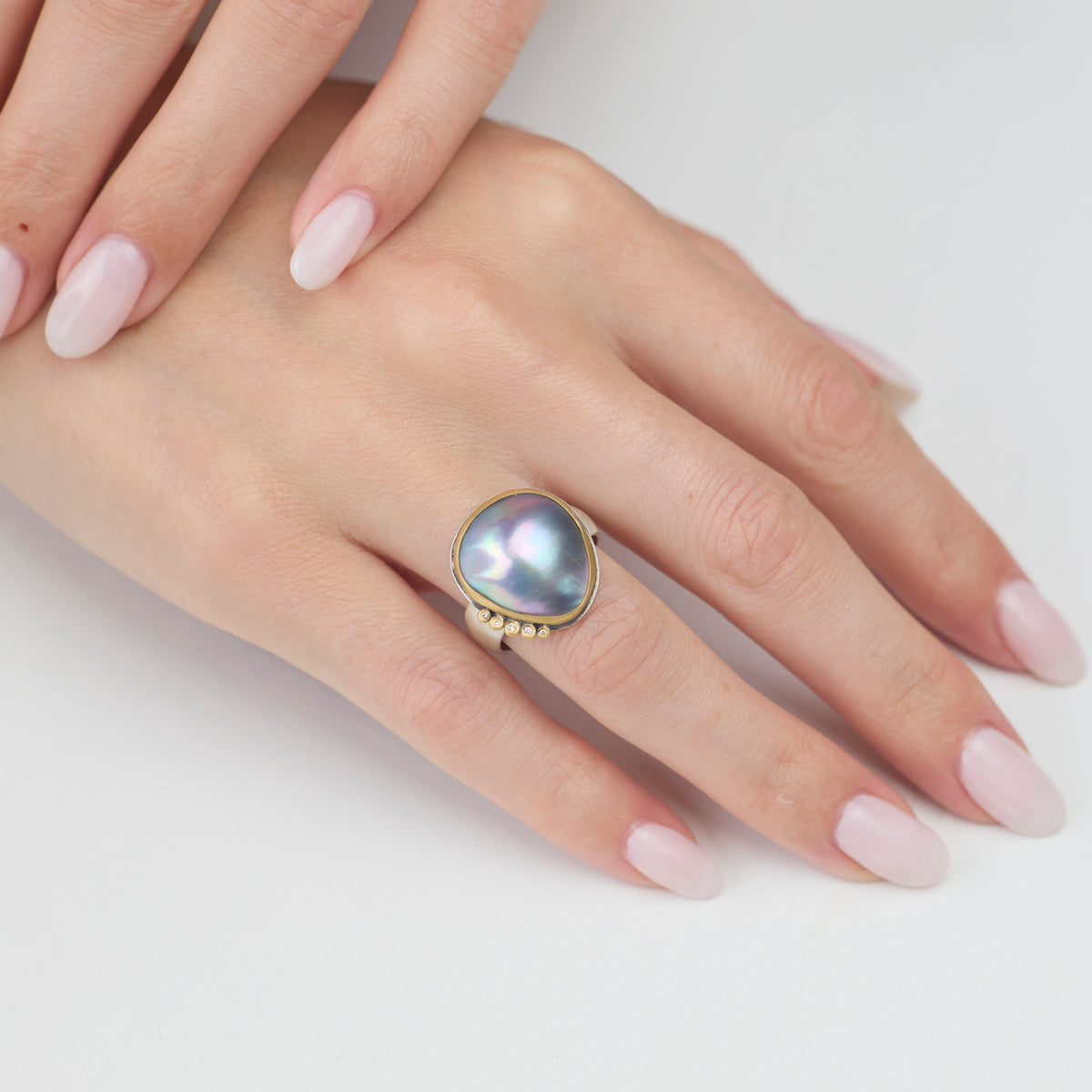 Tahitian Pearl Ring with Diamond Arc