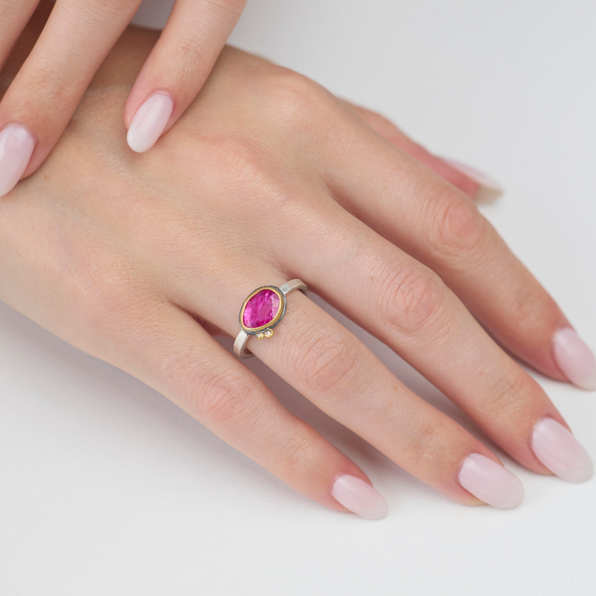 Organic Rose Cut Ruby Ring with Diamonds