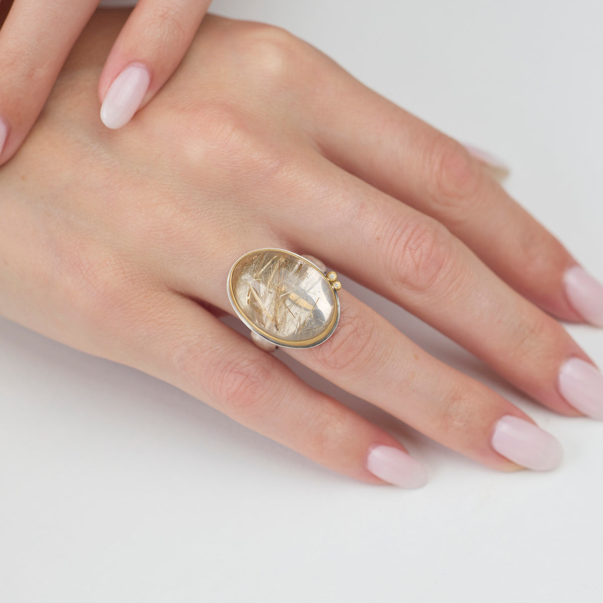 Rutilated Quartz Cabochon Ring