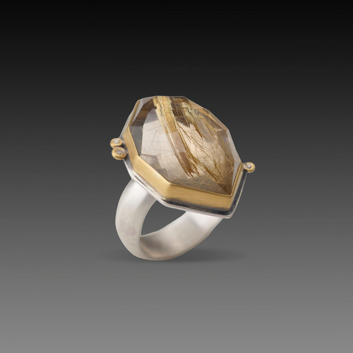 Geometric Rutilated Quartz Statement Ring