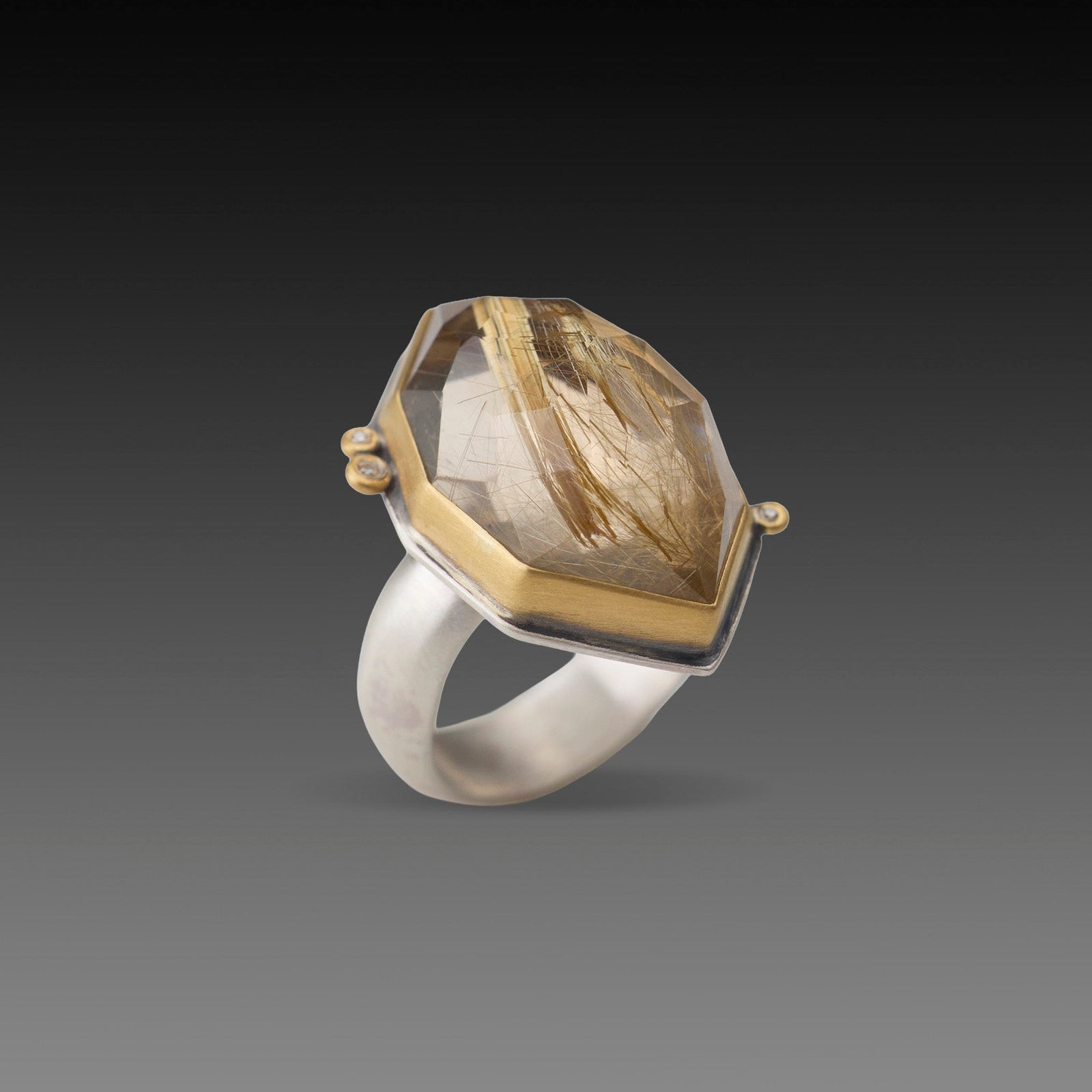 Geometric Rutilated Quartz Statement Ring