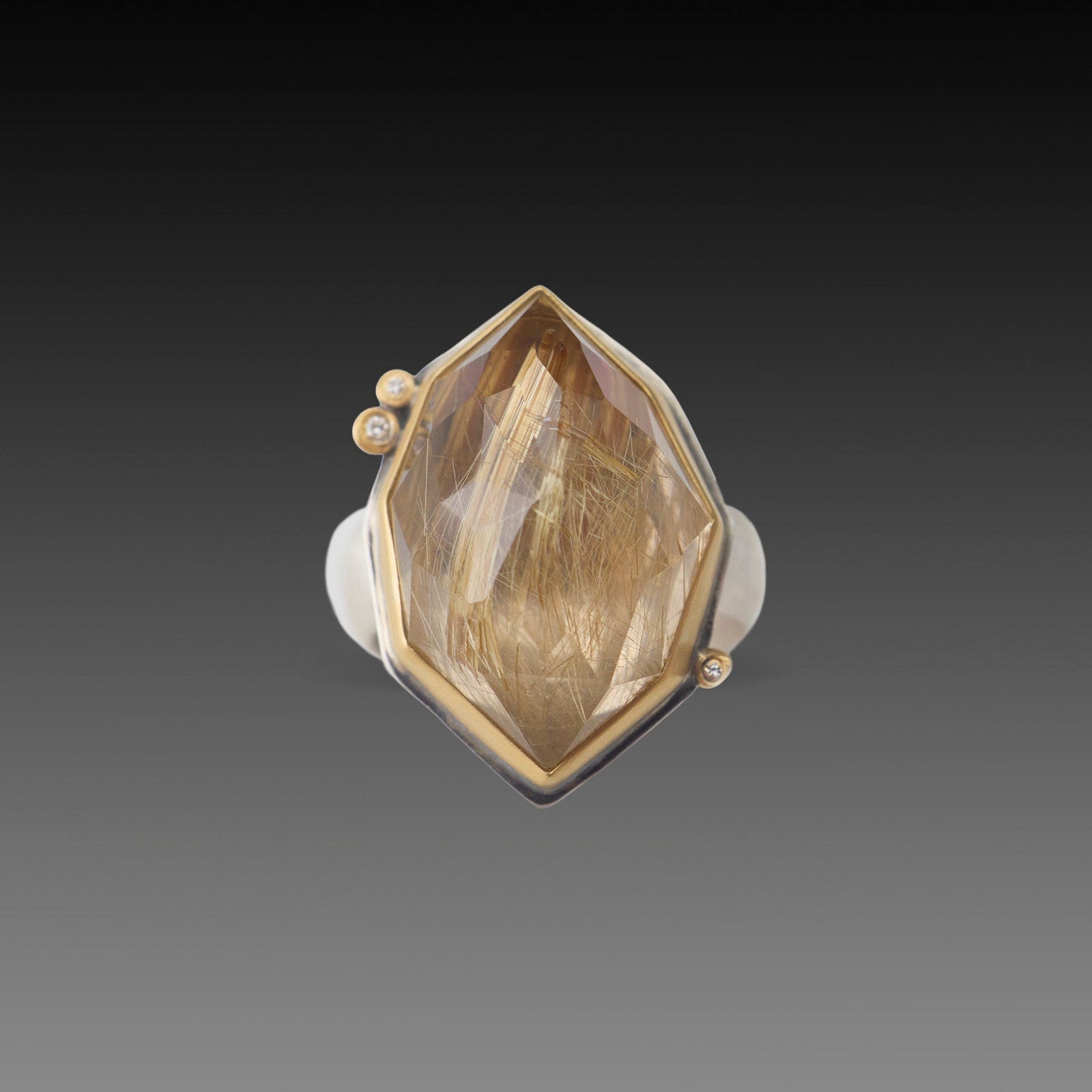 Geometric Rutilated Quartz Statement Ring