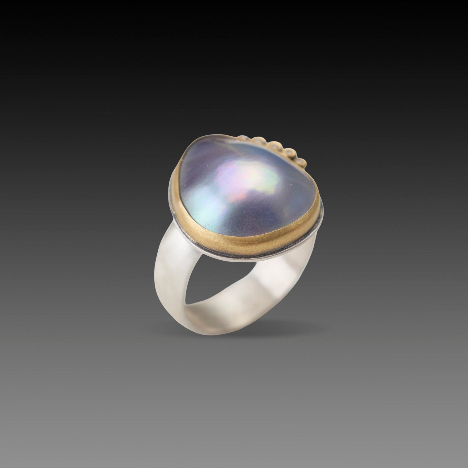 Tahitian Pearl Ring with Diamond Arc