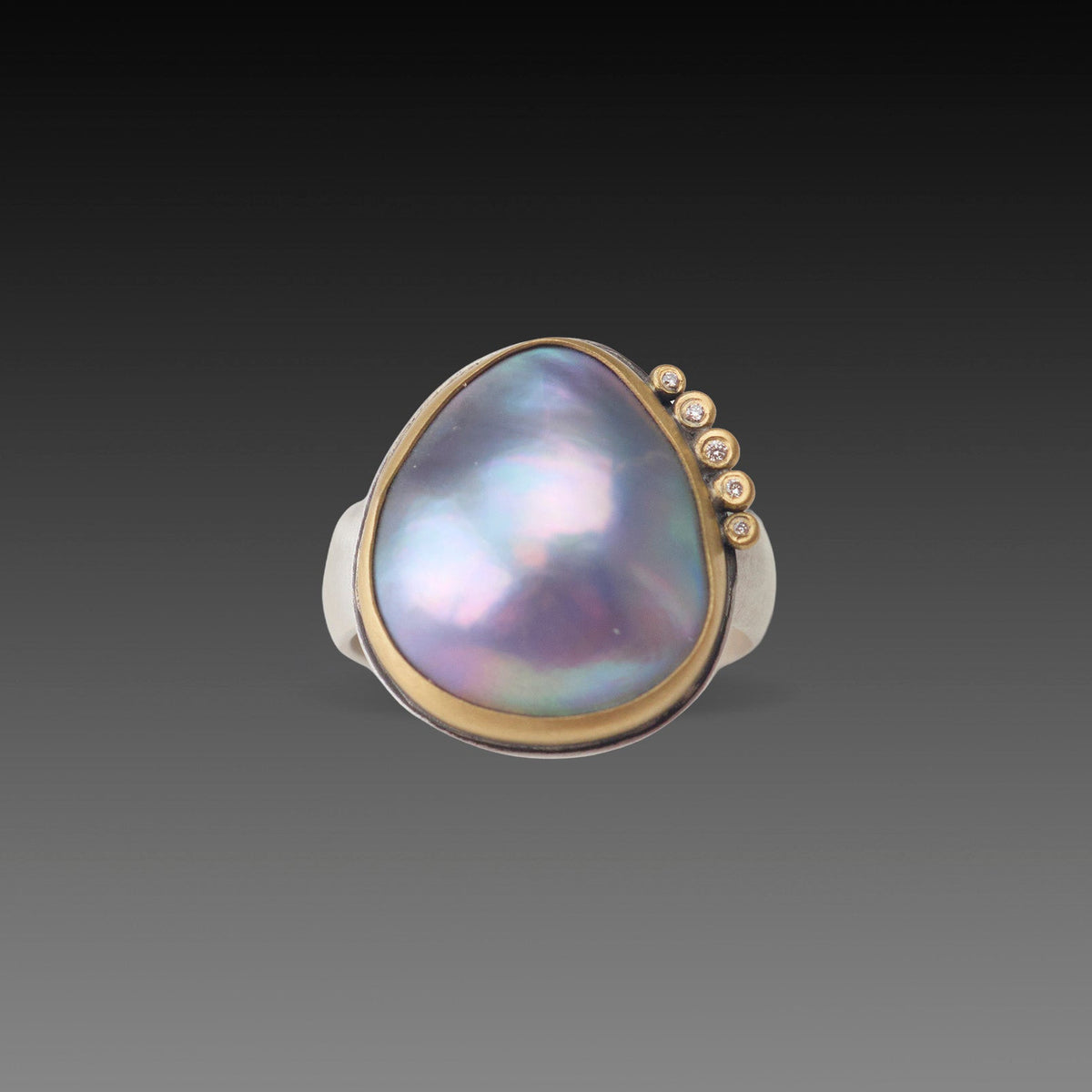 Tahitian Pearl Ring with Diamond Arc