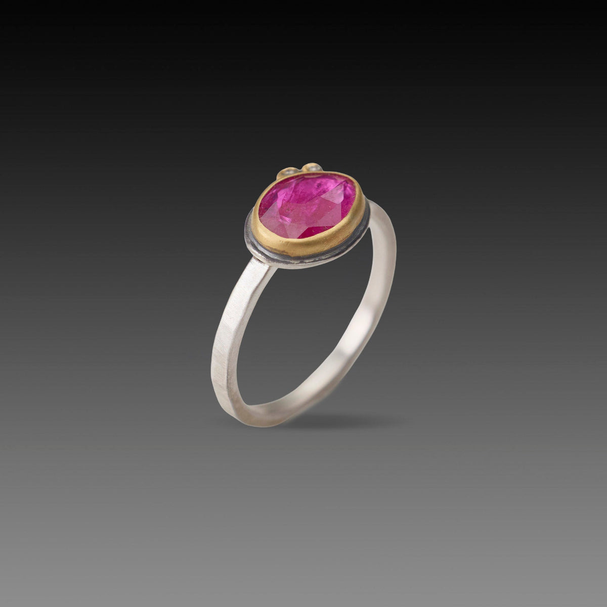 Organic Rose Cut Ruby Ring with Diamonds
