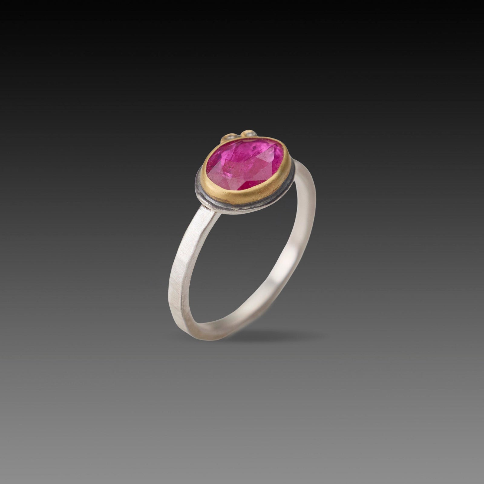 Organic Rose Cut Ruby Ring with Diamonds
