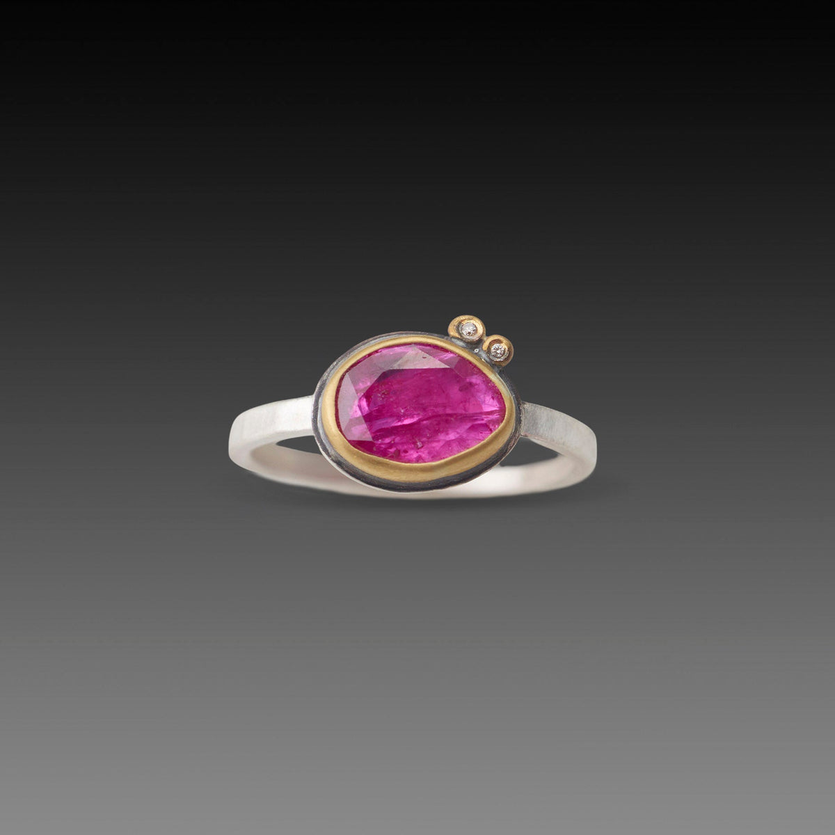 Organic Rose Cut Ruby Ring with Diamonds