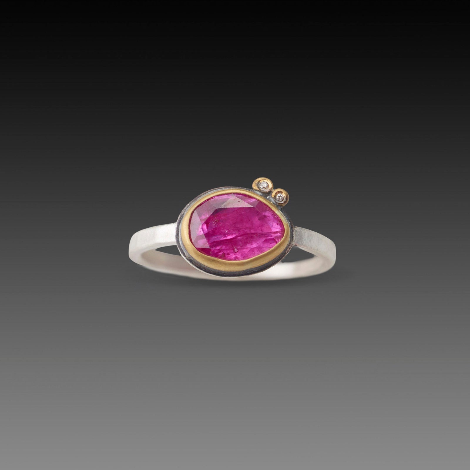 Organic Rose Cut Ruby Ring with Diamonds