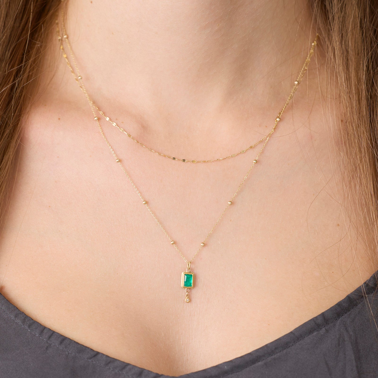 Emerald Necklace with Diamond Drop