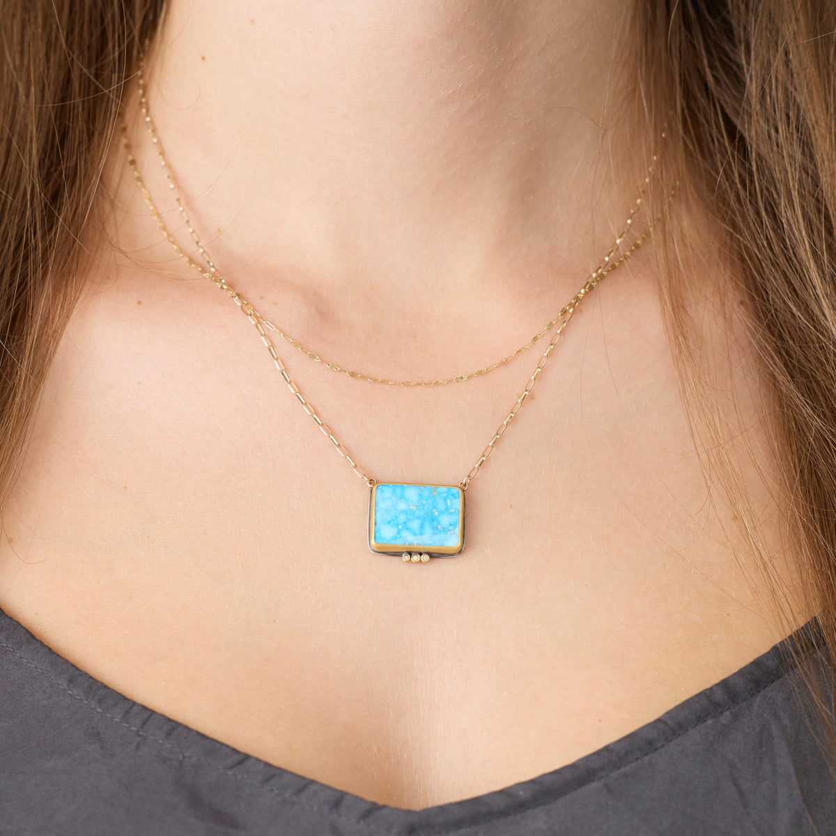 Turquoise Necklace with Diamond Trio