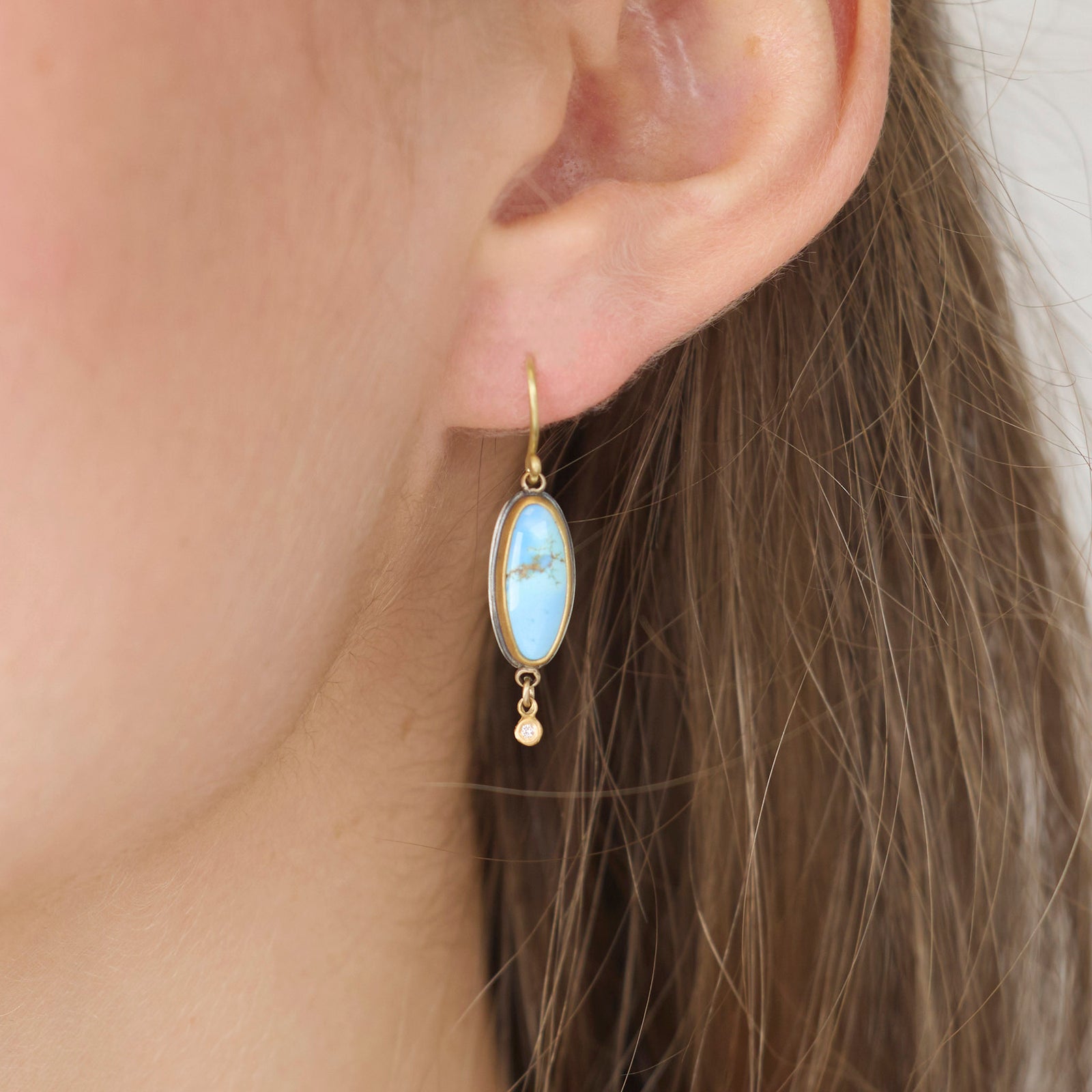 Turquoise Earrings with Diamond Drops