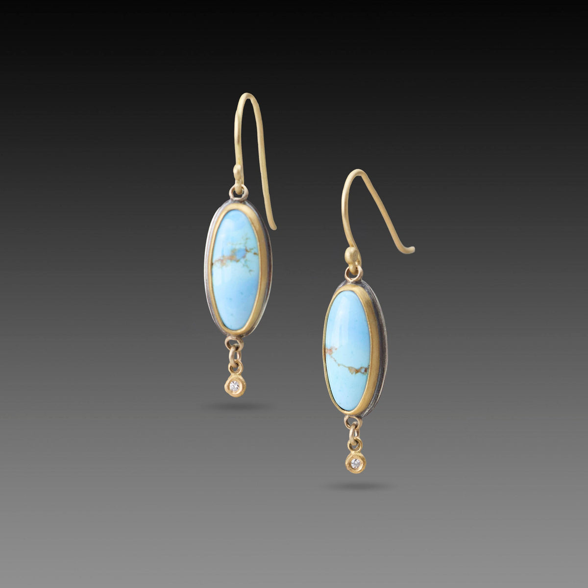 Turquoise Earrings with Diamond Drops