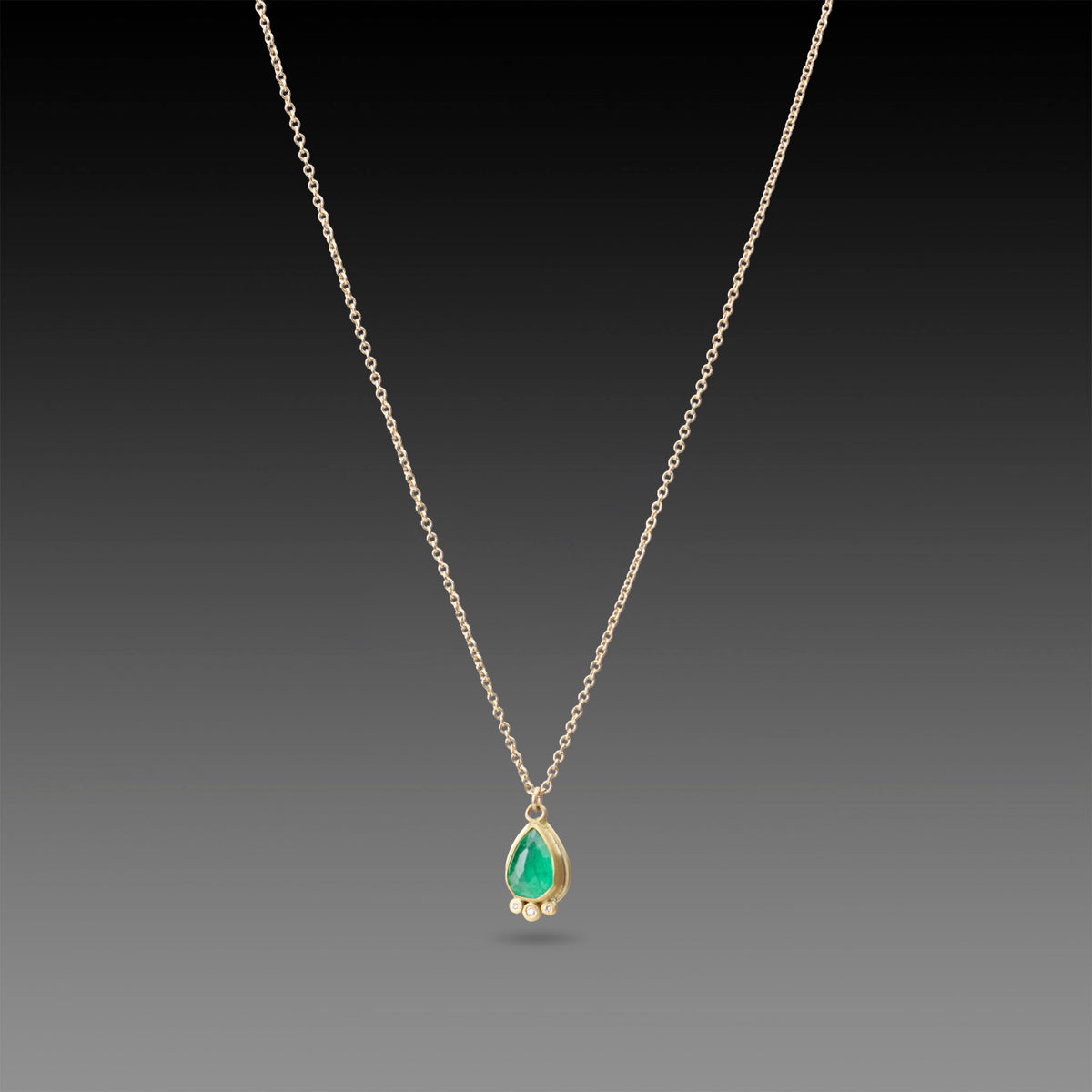 Teardrop Emerald Necklace with Diamond Trio