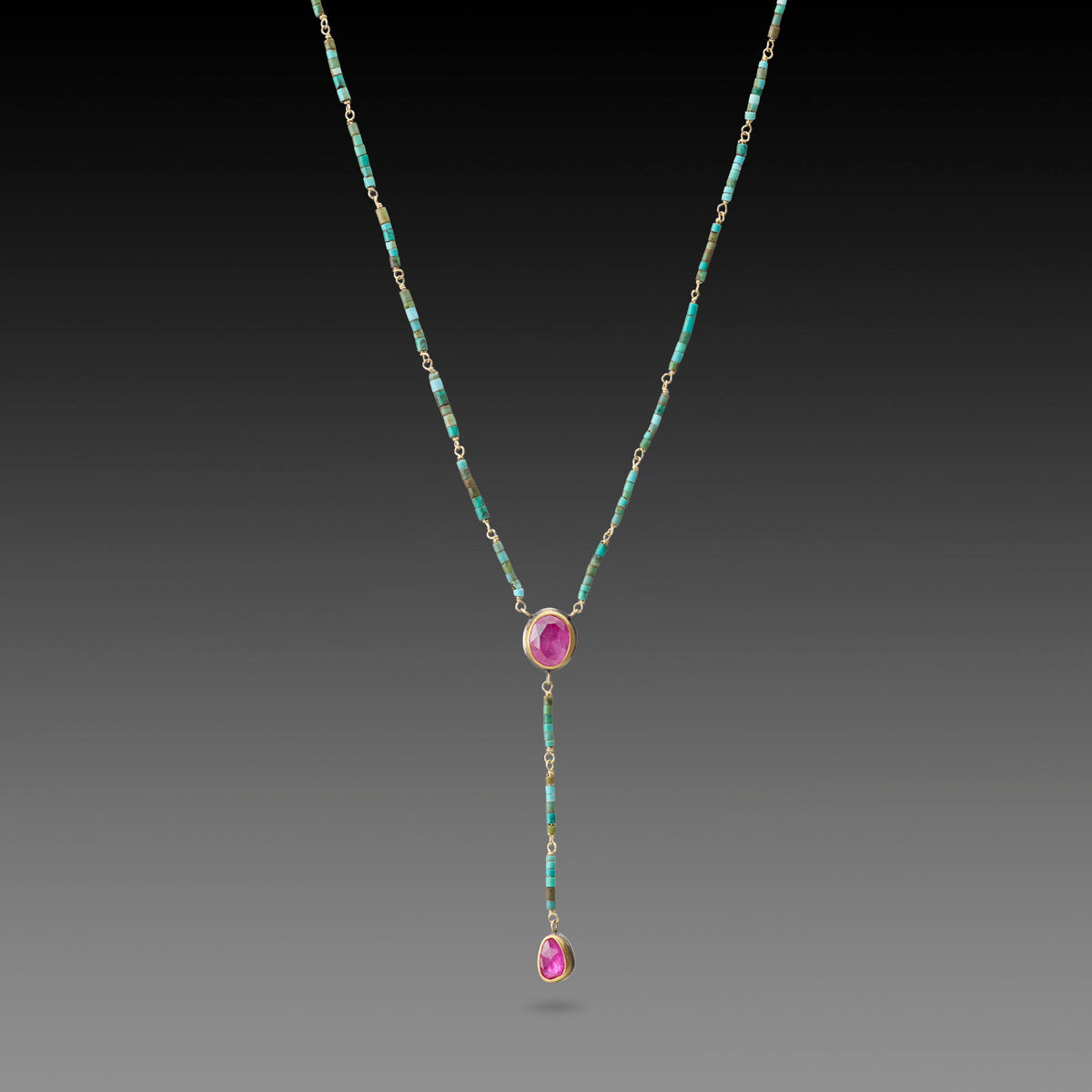 Turquoise and Ruby Drop Necklace