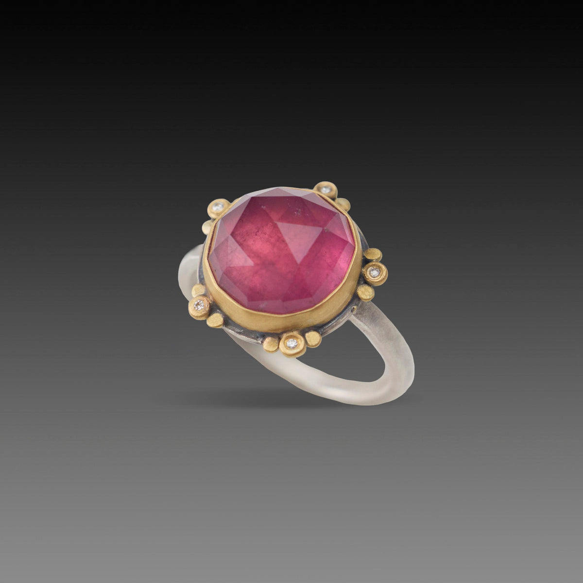 Raspberry Tourmaline Ring with Diamonds
