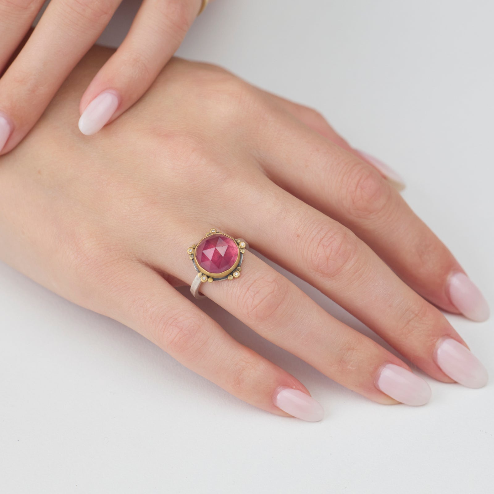 Raspberry Tourmaline Ring with Diamonds