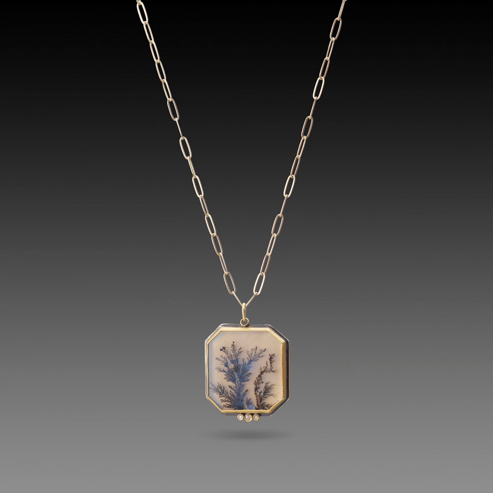 Dendritic Agate Necklace with Diamonds