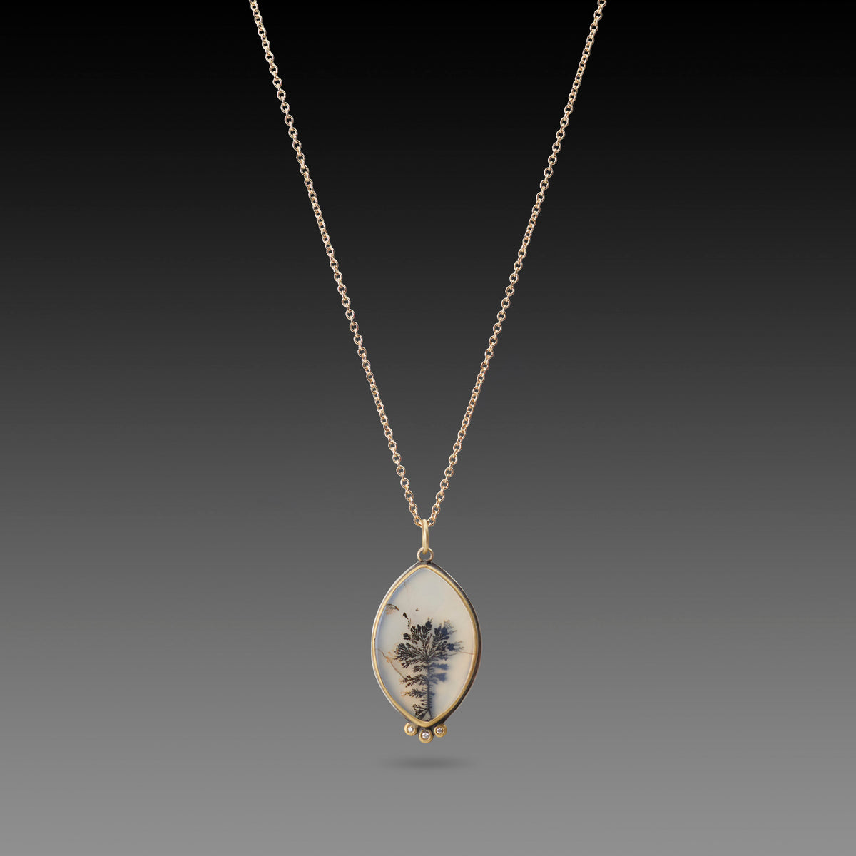 Dendritic Agate Necklace with Diamond Trio