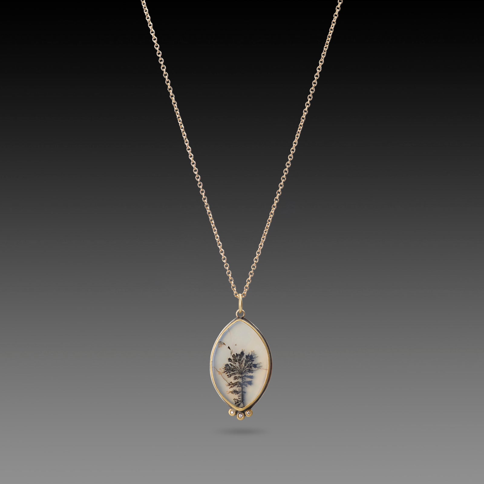 Dendritic Agate Necklace with Diamond Trio