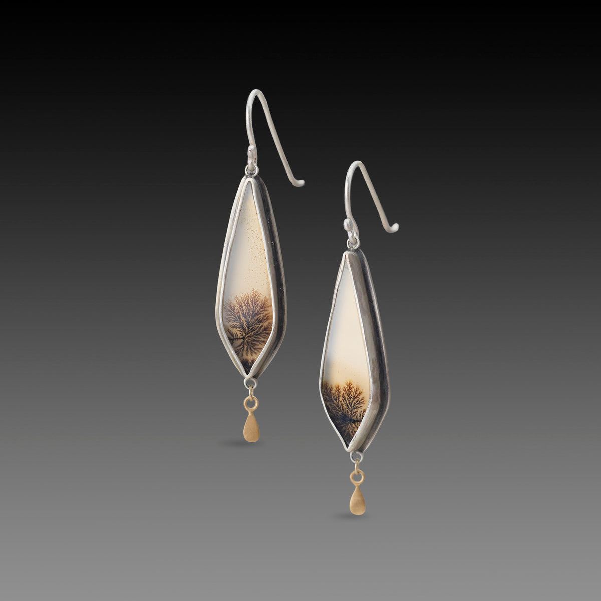 Dendritic Agate Earrings with Gold Drops