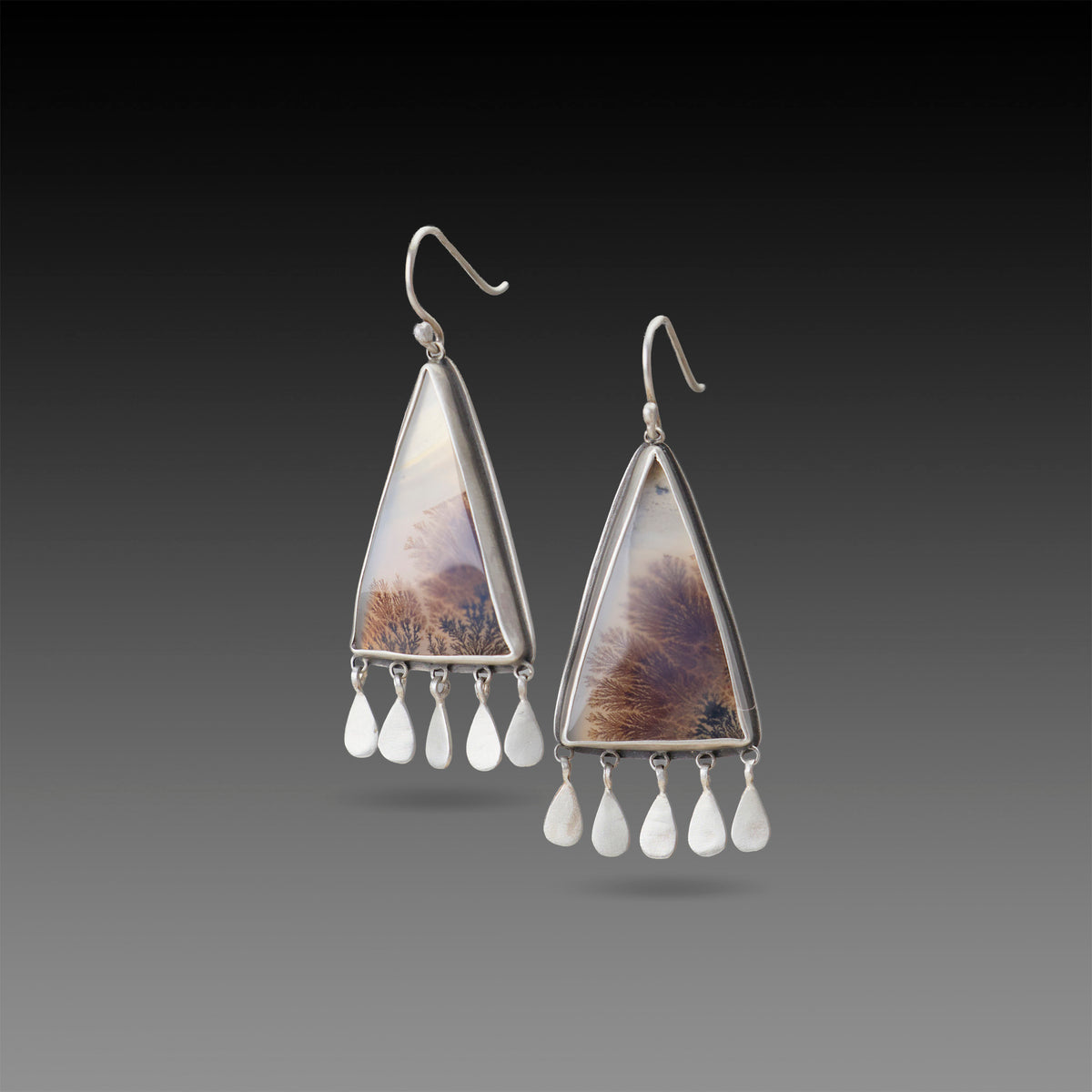 Dendritic Agate Earrings with Sterling Fringe