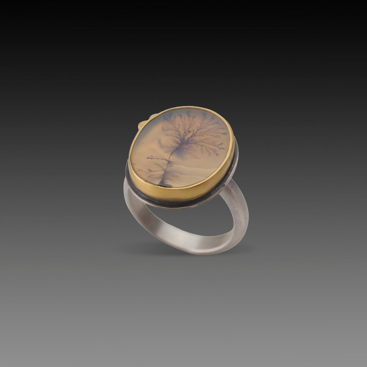 Dendritic Agate Ring with Gold Dots