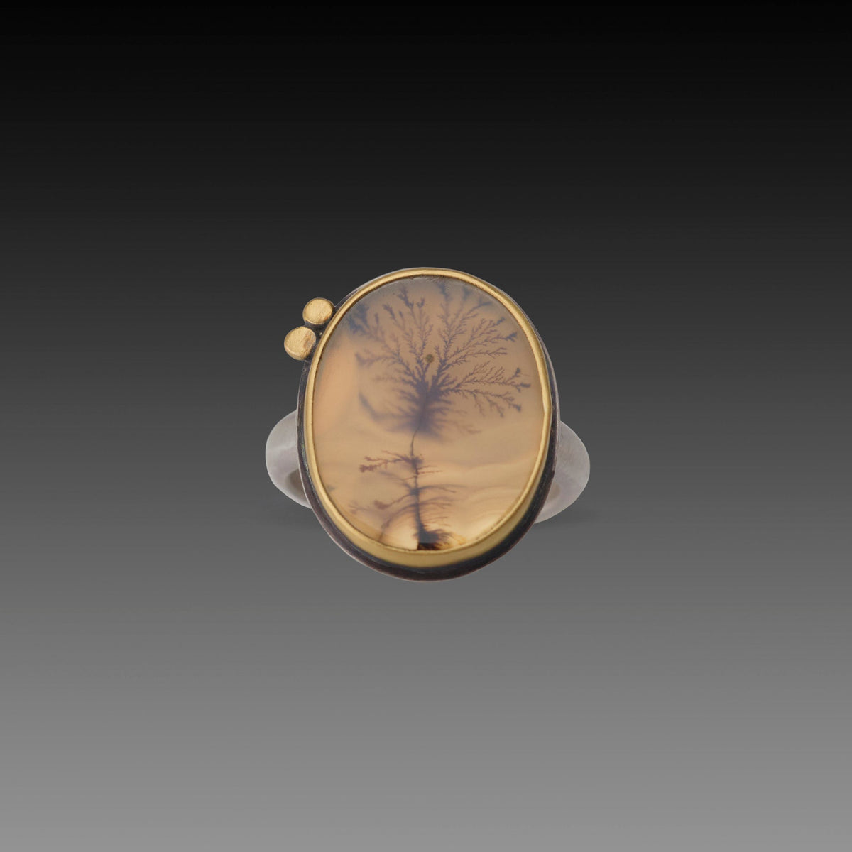 Dendritic Agate Ring with Gold Dots