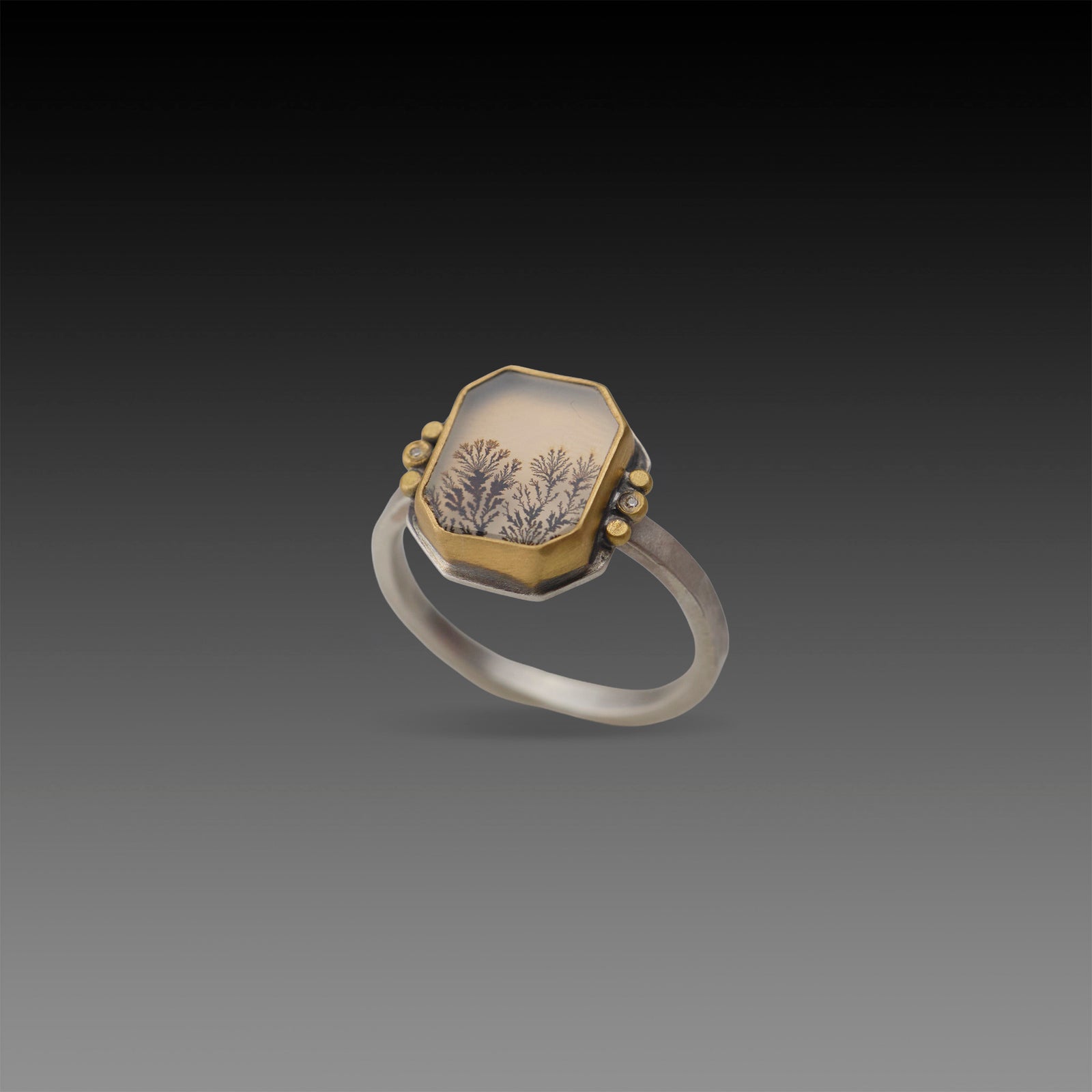 Dendritic Agate Ring with 22k Dots