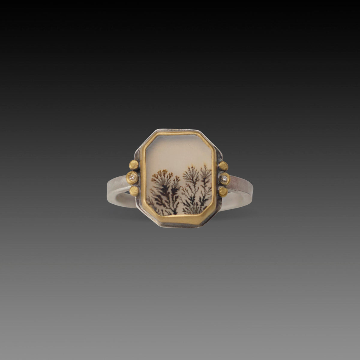Dendritic Agate Ring with 22k Dots