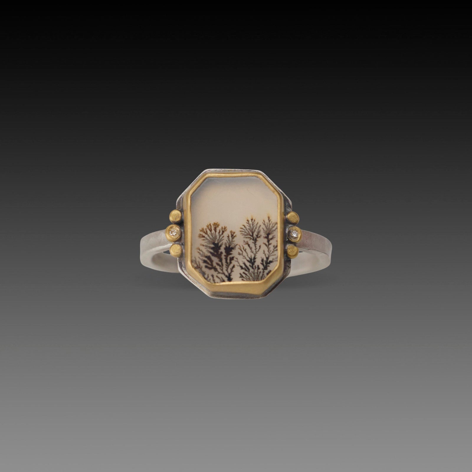 Dendritic Agate Ring with 22k Dots