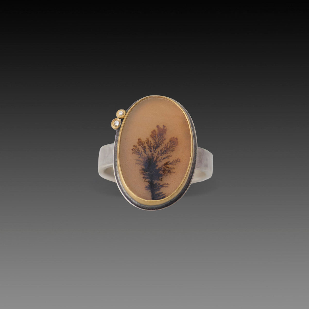 Dendritic Agate Ring with Diamond Duo