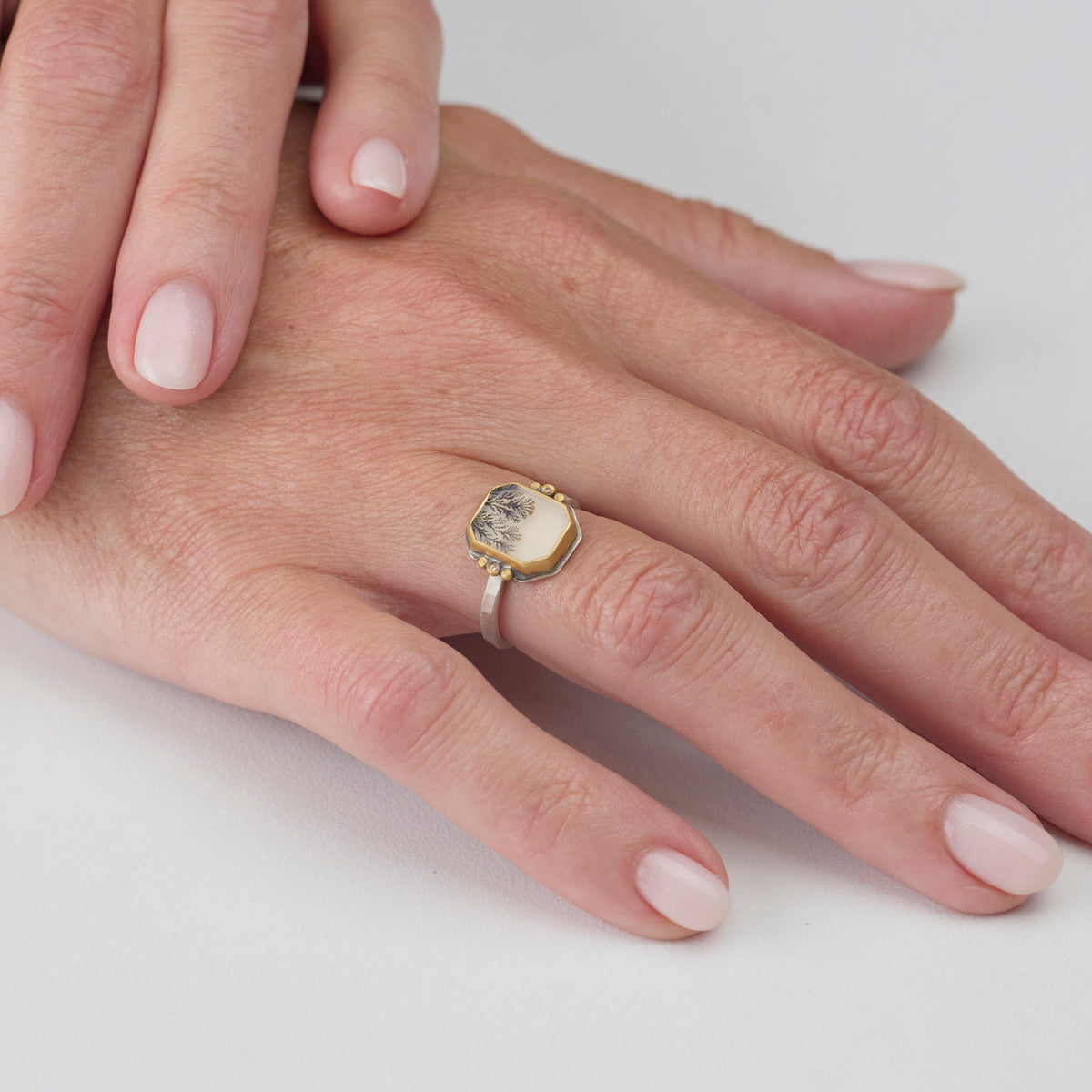 Dendritic Agate Ring with 22k Dots