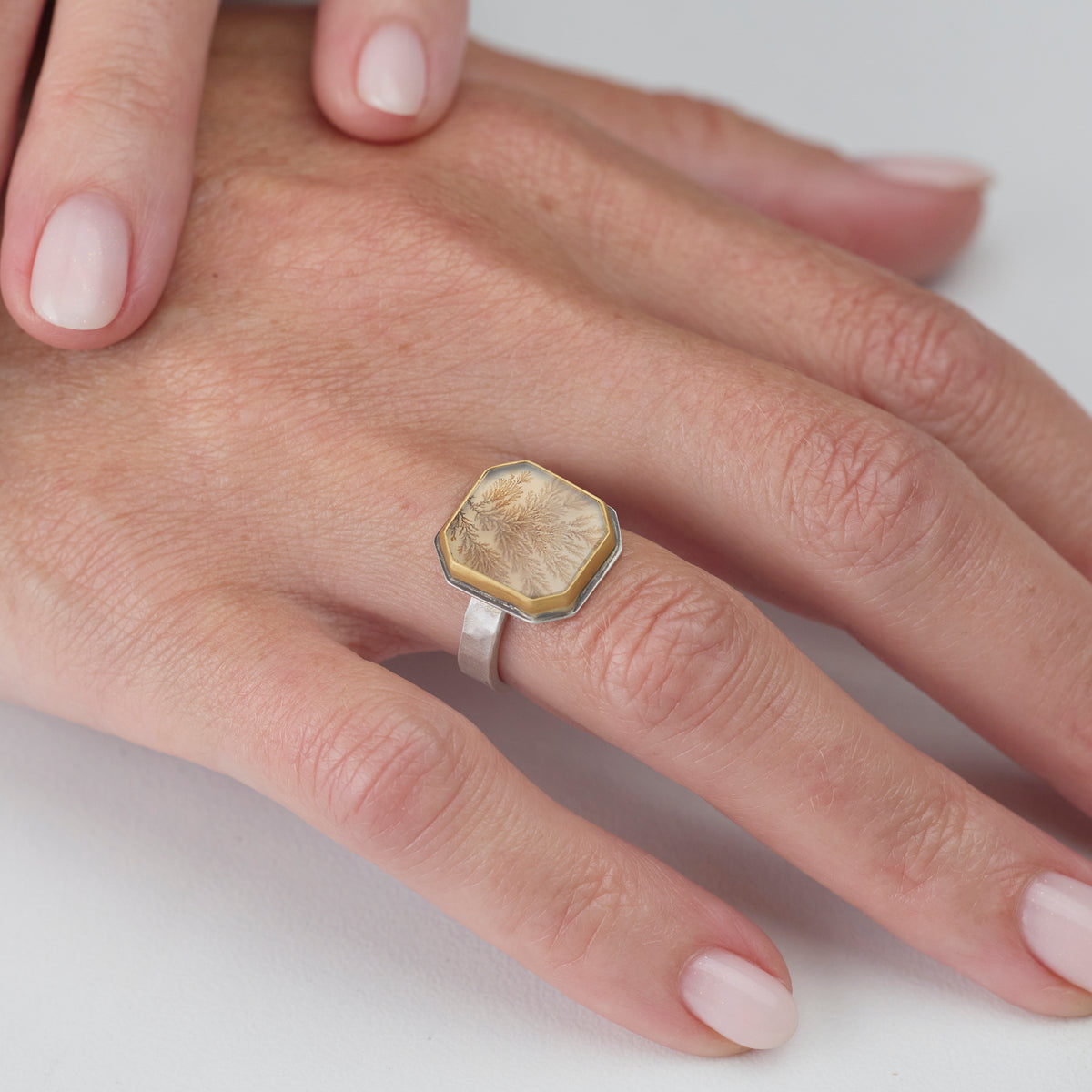 Geometric Dendritic Agate Ring