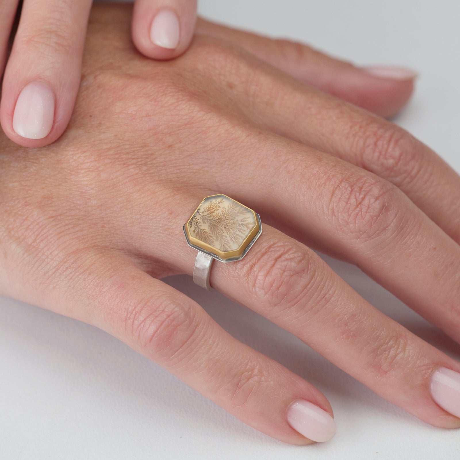 Geometric Dendritic Agate Ring