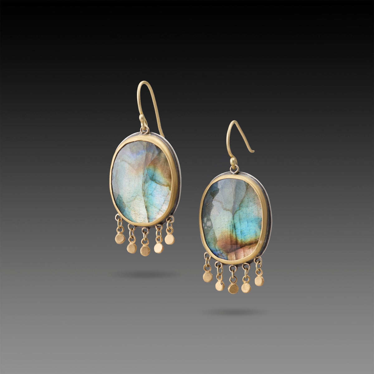 Labradorite Earrings with Gold Fringe