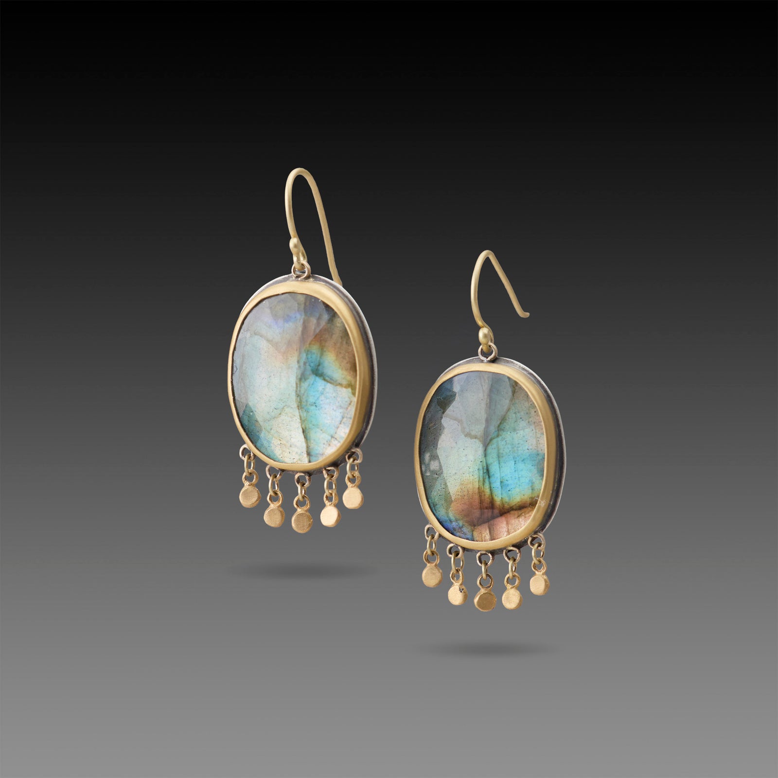 Labradorite Earrings with Gold Fringe