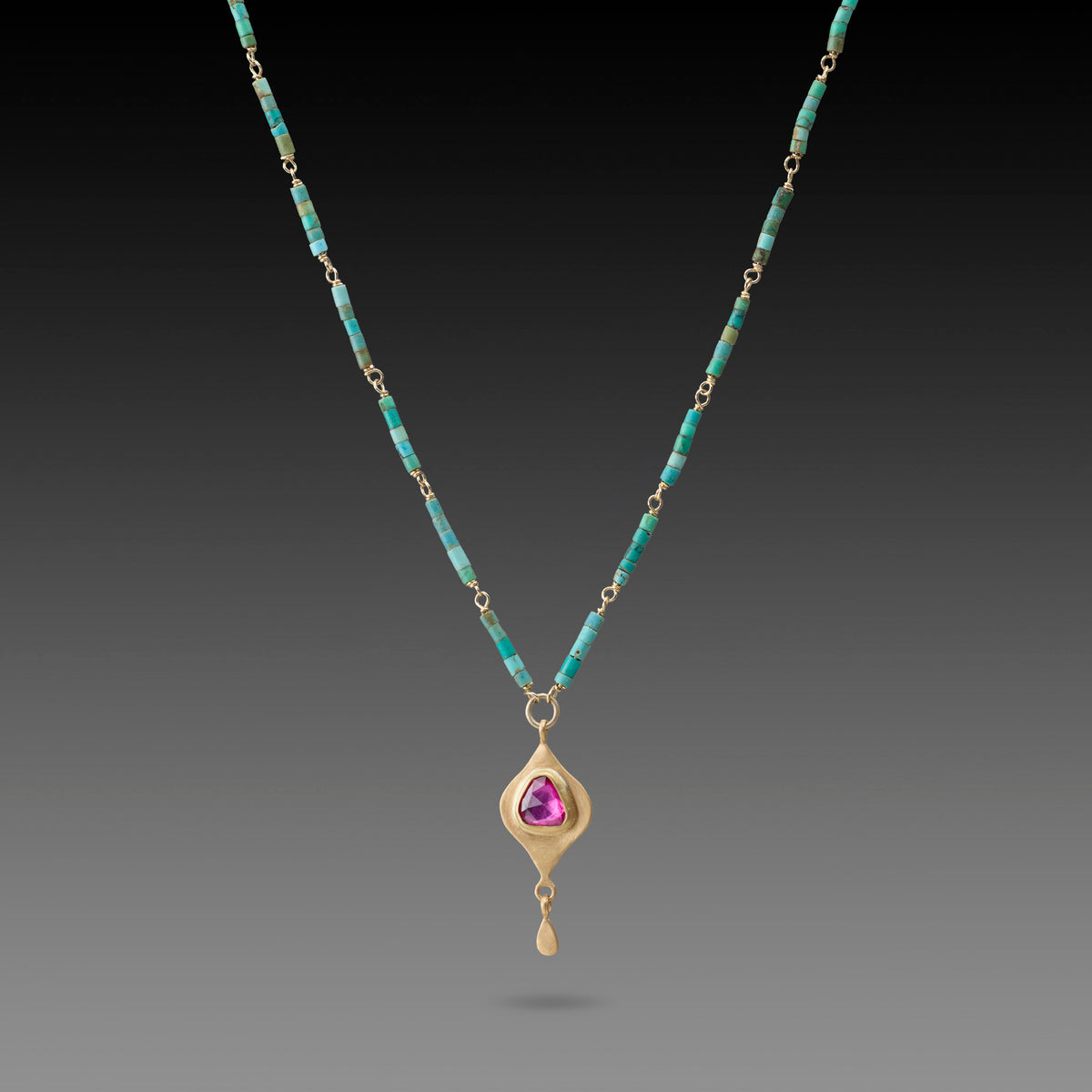 Turquoise Beaded Necklace with Ruby Pendant