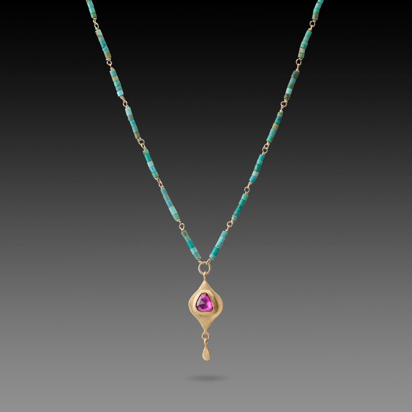 Turquoise Beaded Necklace with Ruby Pendant