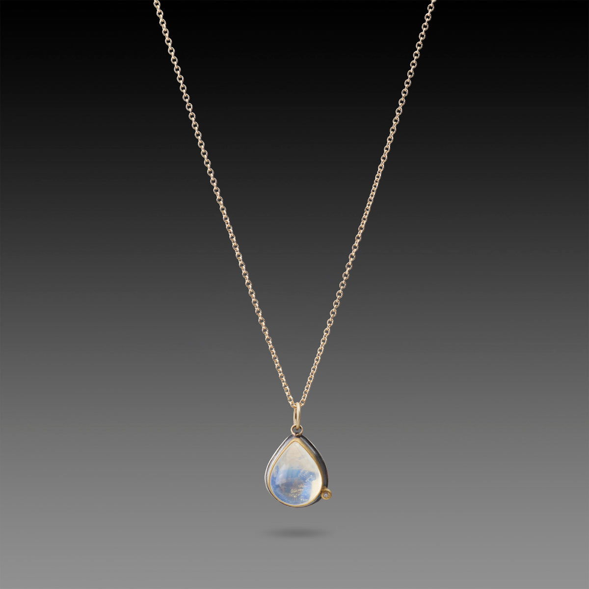 Moonstone Teardrop Necklace with Diamond
